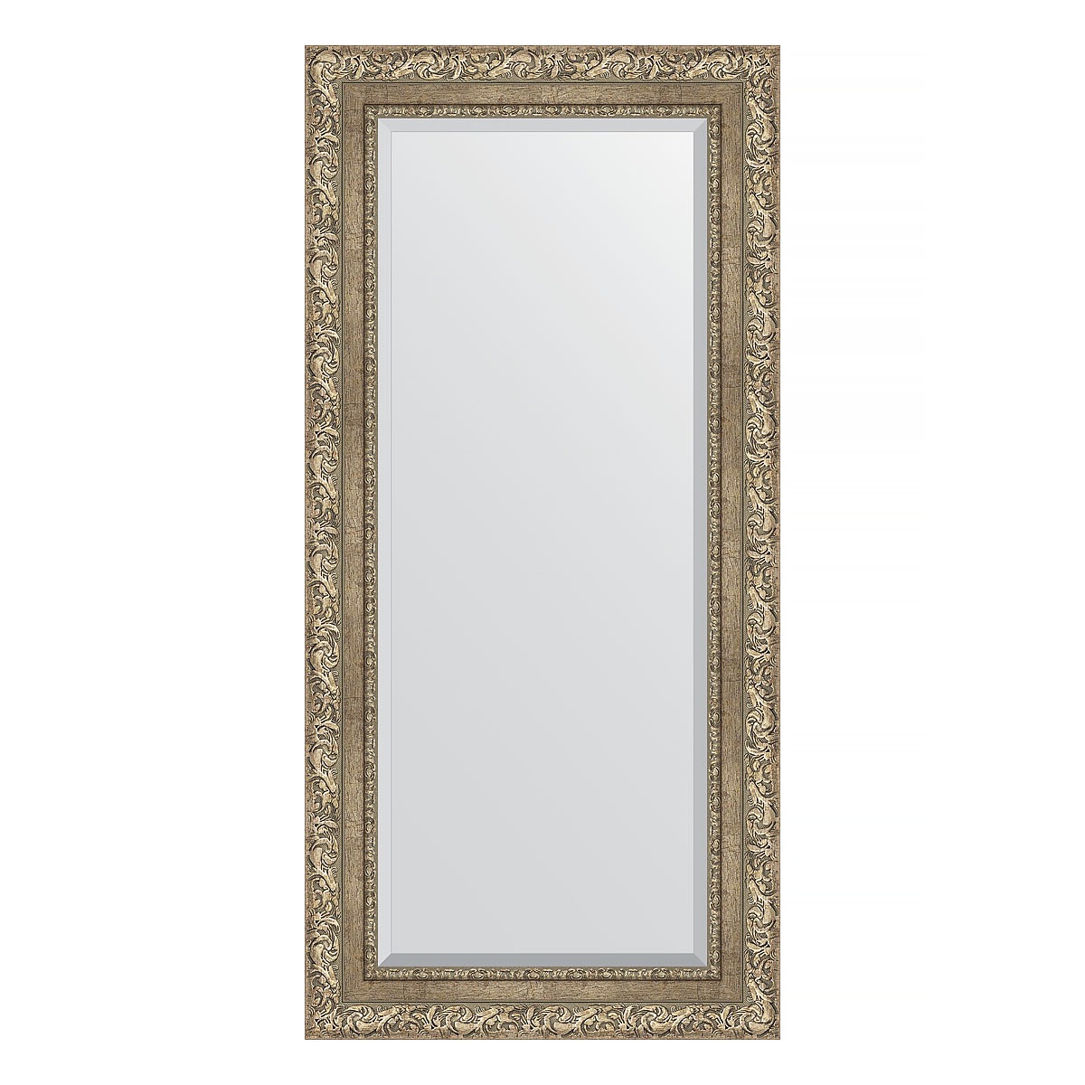 Зеркало с фацетом в багетной раме Evoform виньетка античное серебро 85 мм 55х115 см зеркало 45х55 см виньетка античное серебро