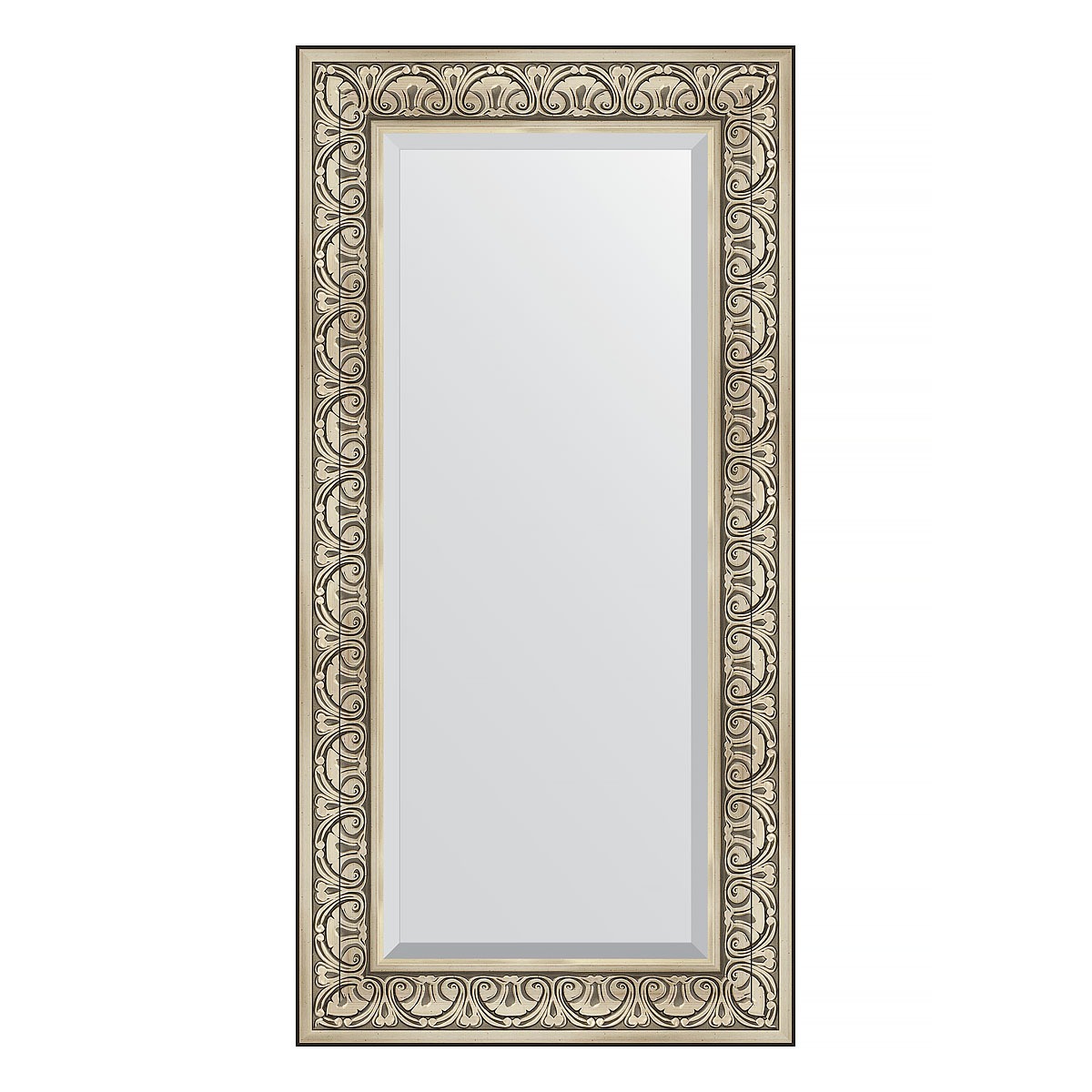 Зеркало с фацетом в багетной раме Evoform барокко серебро 106 мм 60х120 см зеркало с фацетом в багетной раме evoform барокко золото 106 мм 60х90 см