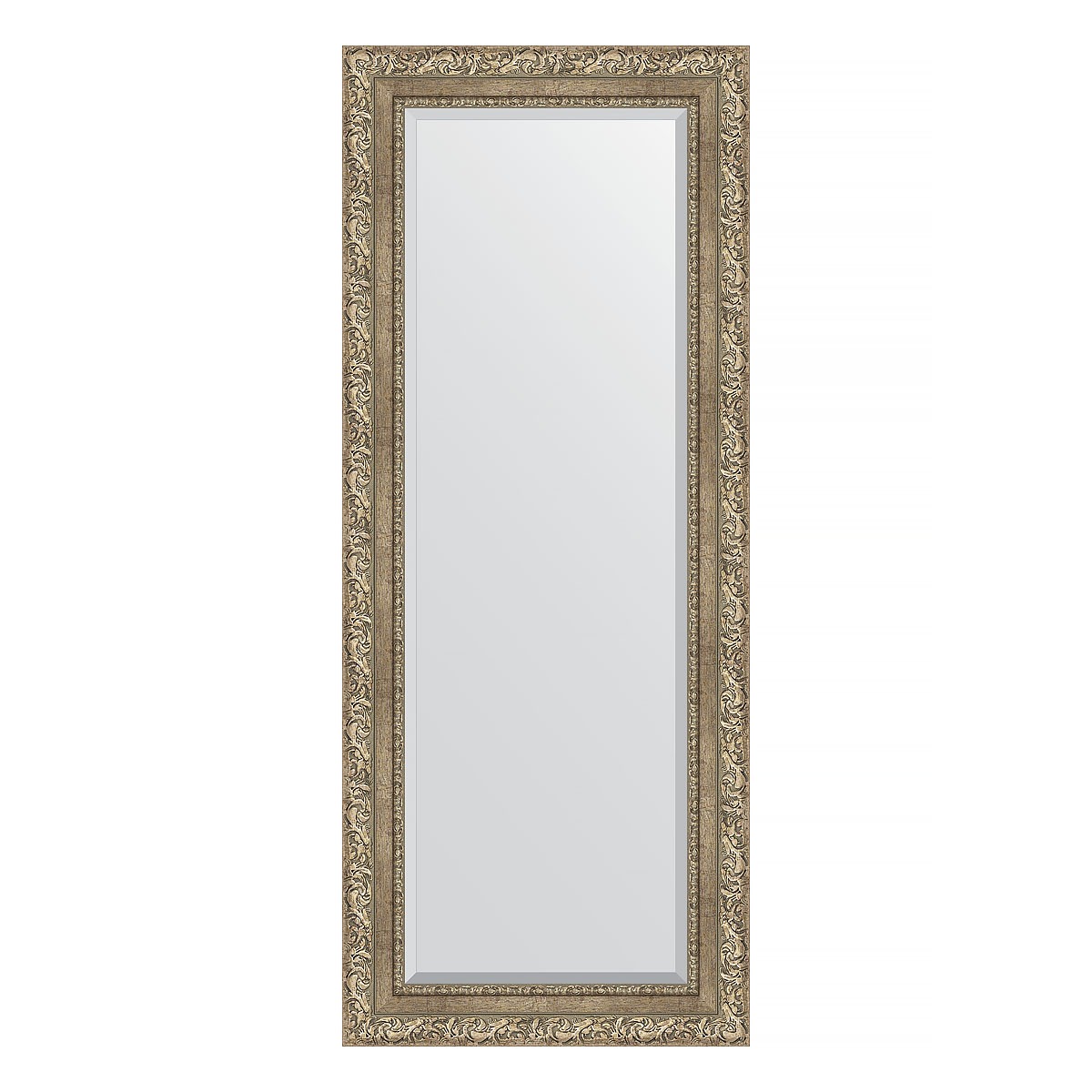 Зеркало с фацетом в багетной раме Evoform виньетка античное серебро 85 мм 55х135 см зеркало с фацетом в багетной раме evoform ардеко 81 мм 55х135 см