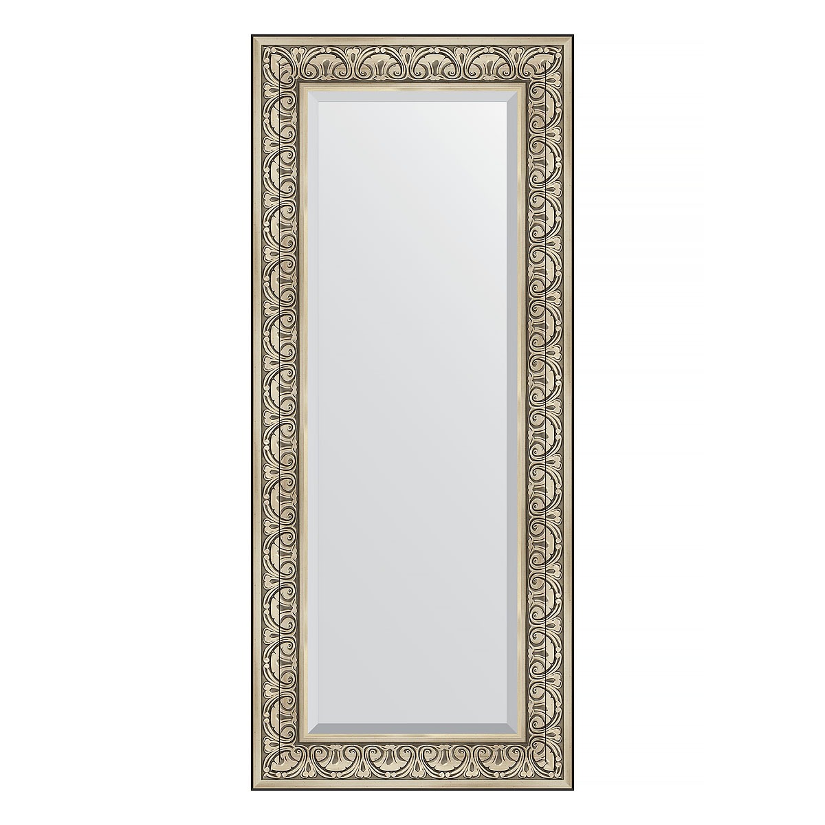 Зеркало с фацетом в багетной раме Evoform барокко серебро 106 мм 60х140 см зеркало с фацетом в багетной раме evoform виньетка серебро 109 мм 60х140 см