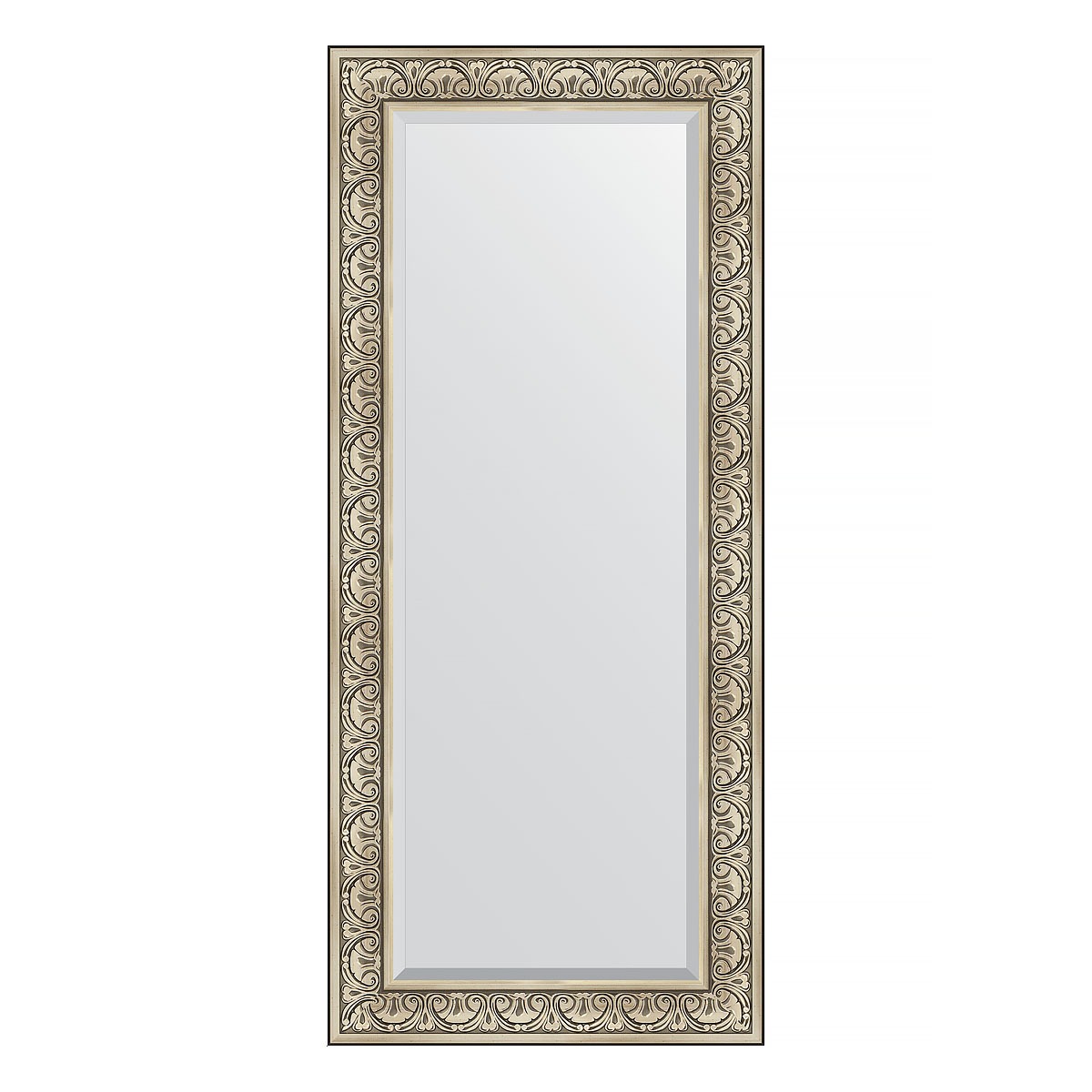 Зеркало с фацетом в багетной раме Evoform барокко серебро 106 мм 70х160 см зеркало evoform с фацетом 15 mm 70х160 см