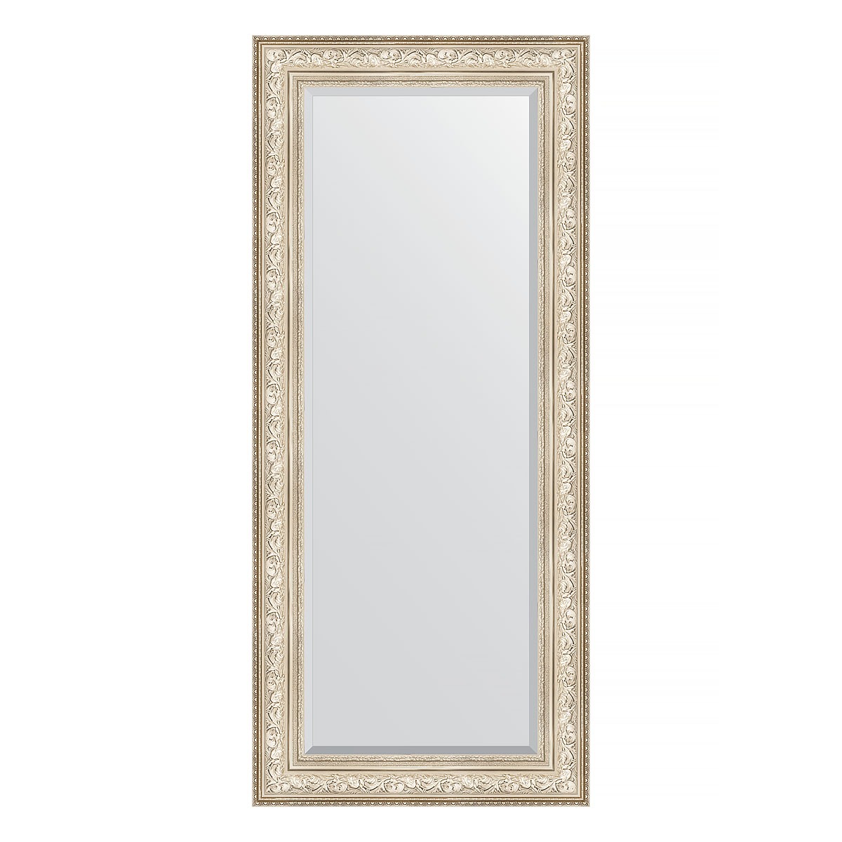 Зеркало с фацетом в багетной раме Evoform виньетка серебро 109 мм 70х160 см зеркало evoform с фацетом 15 mm 70х160 см