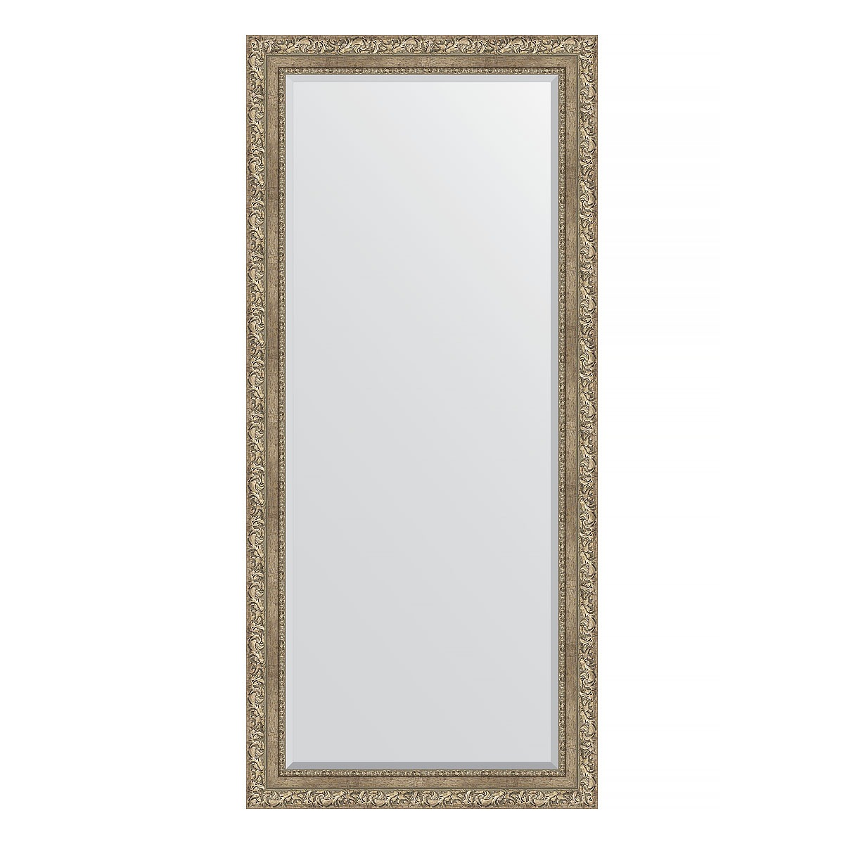 Зеркало с фацетом в багетной раме Evoform виньетка античное серебро 85 мм 75х165 см