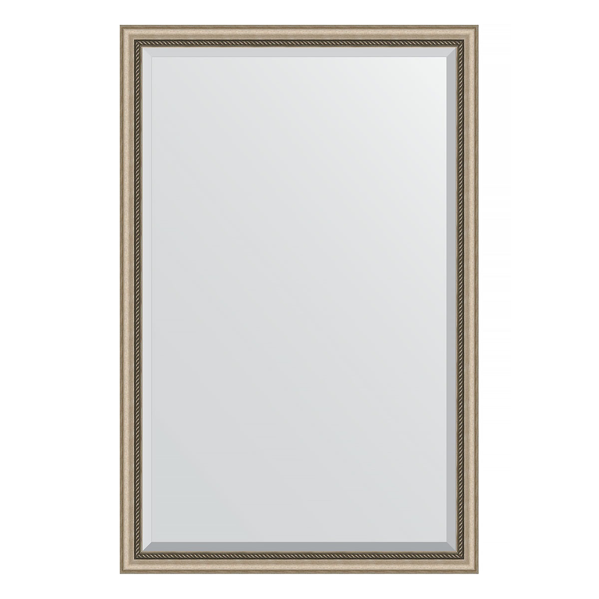 Зеркало с фацетом в багетной раме Evoform состаренное серебро с плетением 70 мм 113х173 см зеркало evoform с фацетом 15 mm 70х160 см