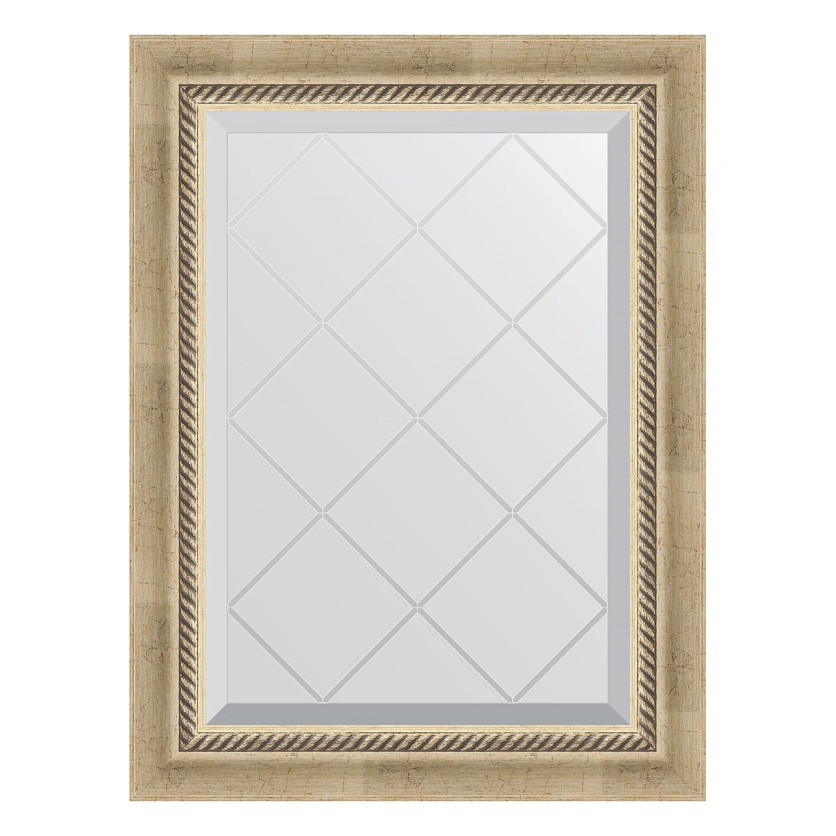 Зеркало с гравировкой в багетной раме Evoform состаренное серебро с плетением 70 мм 53x71 см