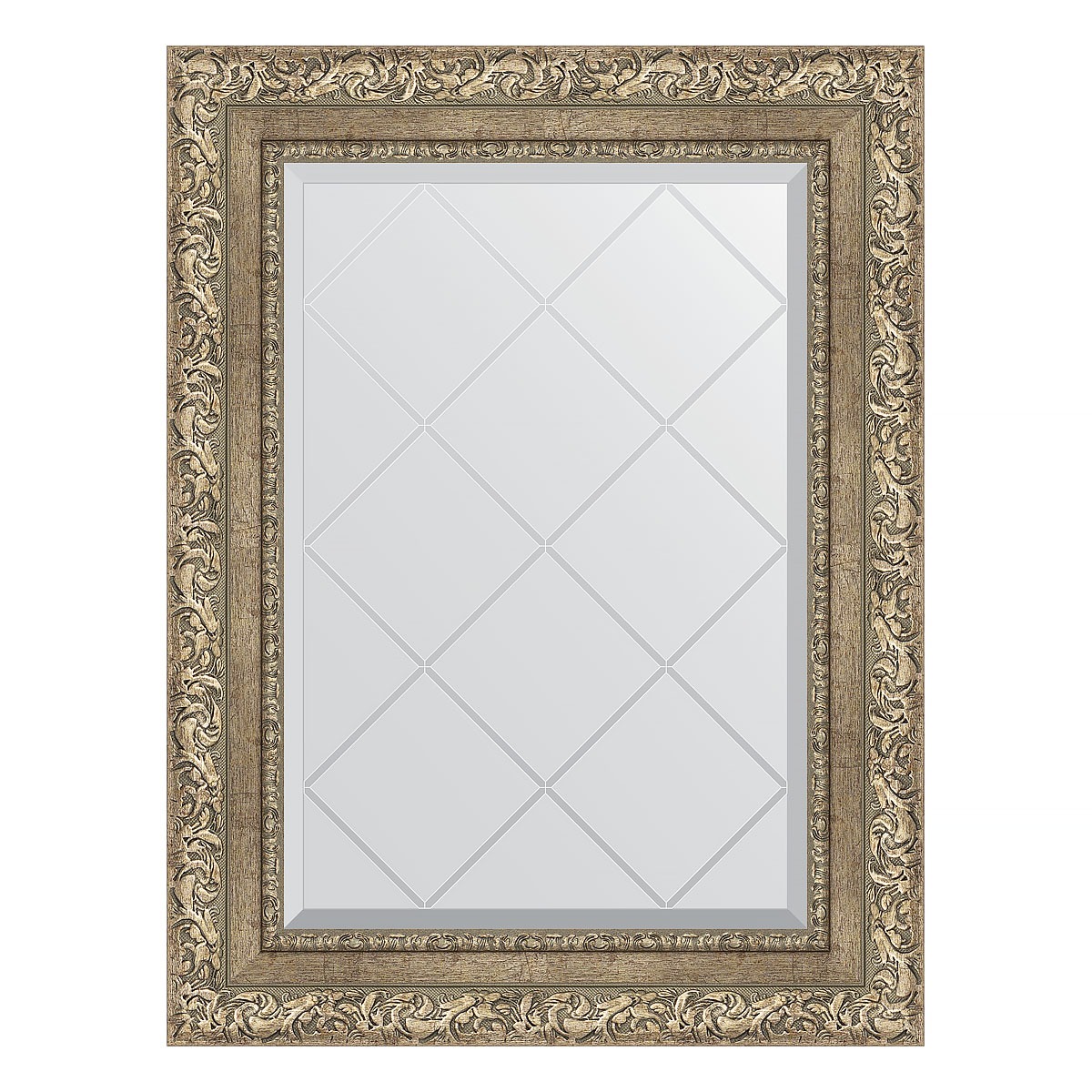 Зеркало с гравировкой в багетной раме Evoform виньетка античное серебро 85 мм 55x72 см зеркало с фацетом в багетной раме evoform виньетка серебро 109 мм 70х160 см