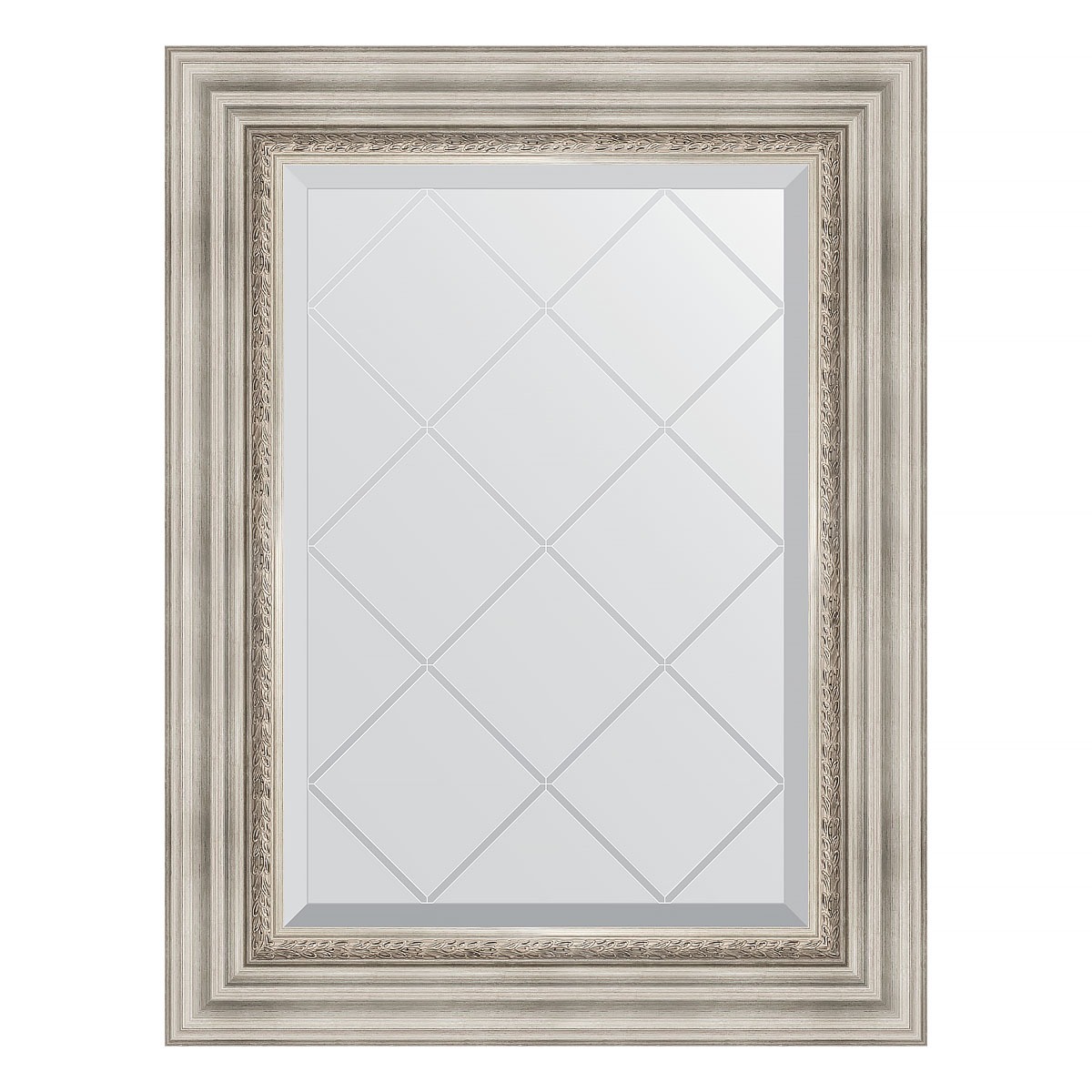 Зеркало с гравировкой в багетной раме Evoform римское серебро 88 мм 56x74 см зеркало с гравировкой в багетной раме evoform белая кожа с хромом 78 мм 94х169 см