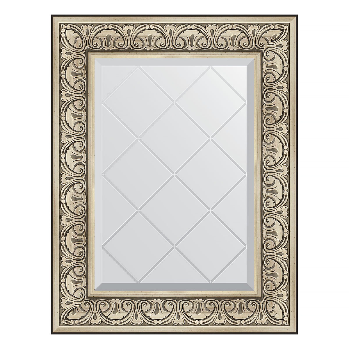 Зеркало с гравировкой в багетной раме Evoform барокко серебро 106 мм 60x77 см зеркало с гравировкой в багетной раме evoform белая кожа с хромом 78 мм 94х169 см