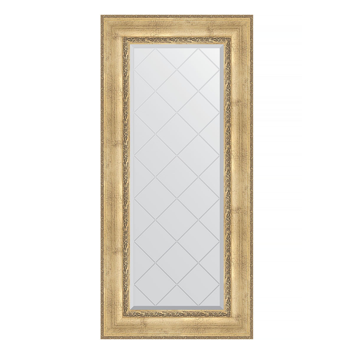 Зеркало с гравировкой в багетной раме Evoform состаренное серебро с орнаментом 120 мм 62x132 см