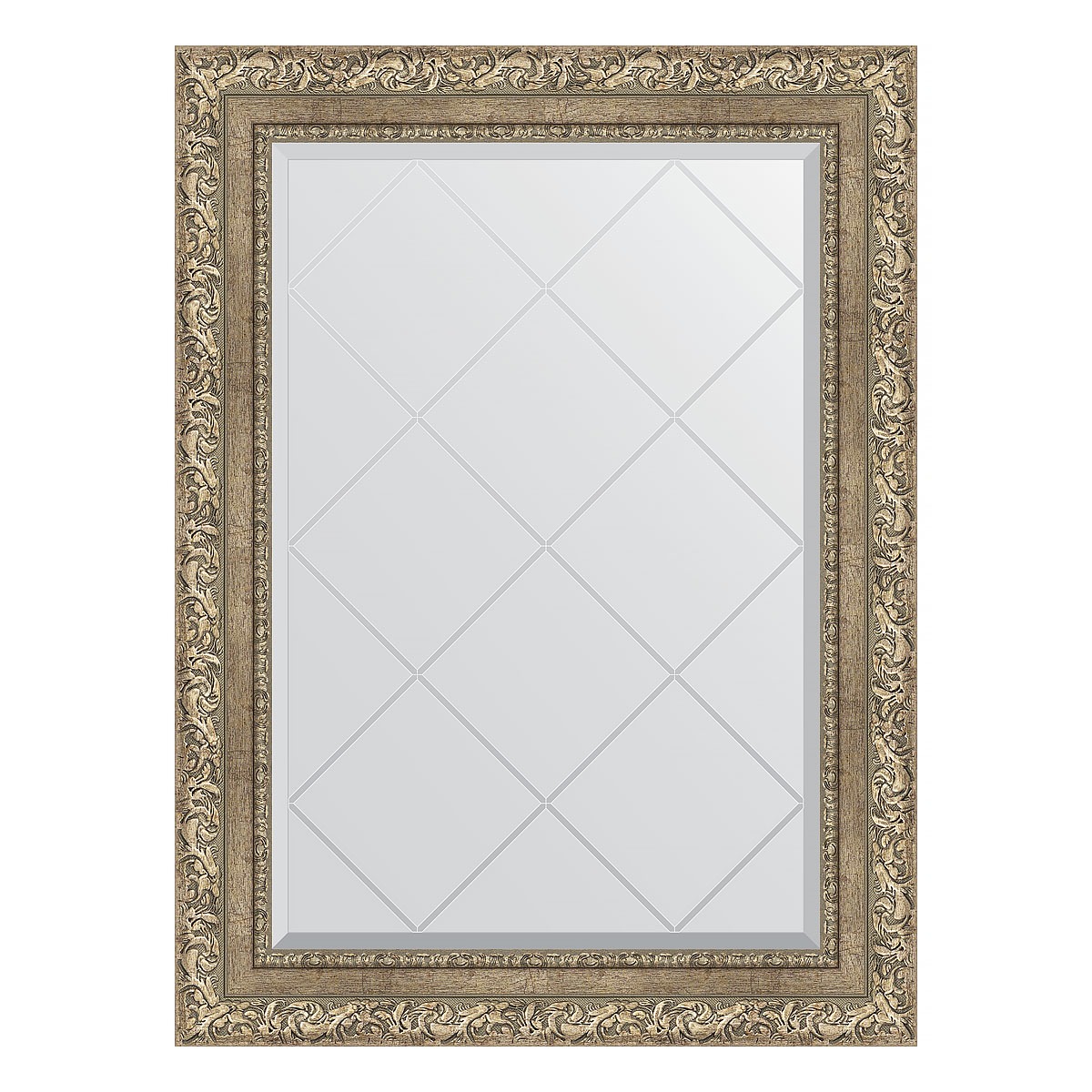 Зеркало с гравировкой в багетной раме Evoform виньетка античное серебро 85 мм 65x87 см