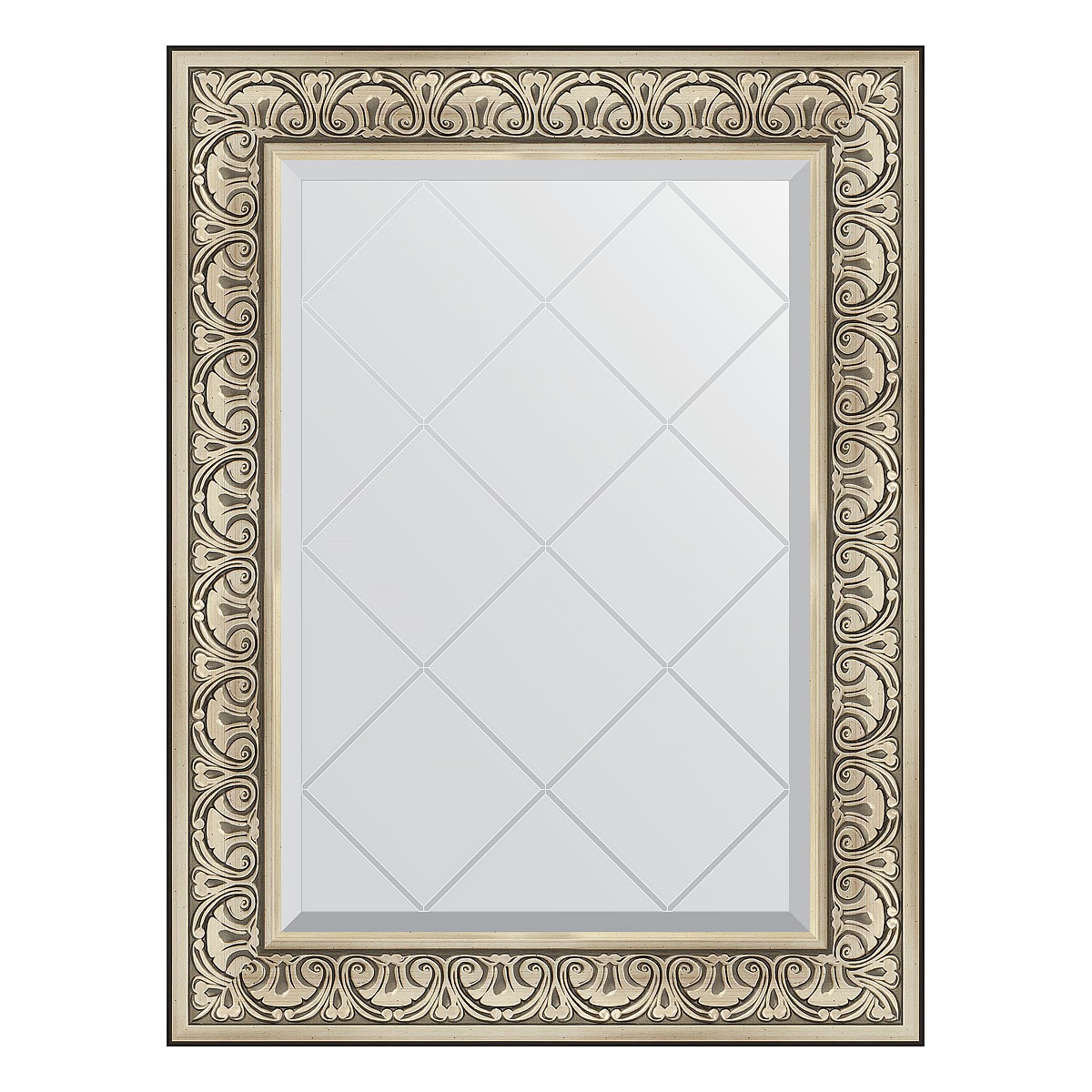 Зеркало с гравировкой в багетной раме Evoform барокко серебро 106 мм 70x92 см