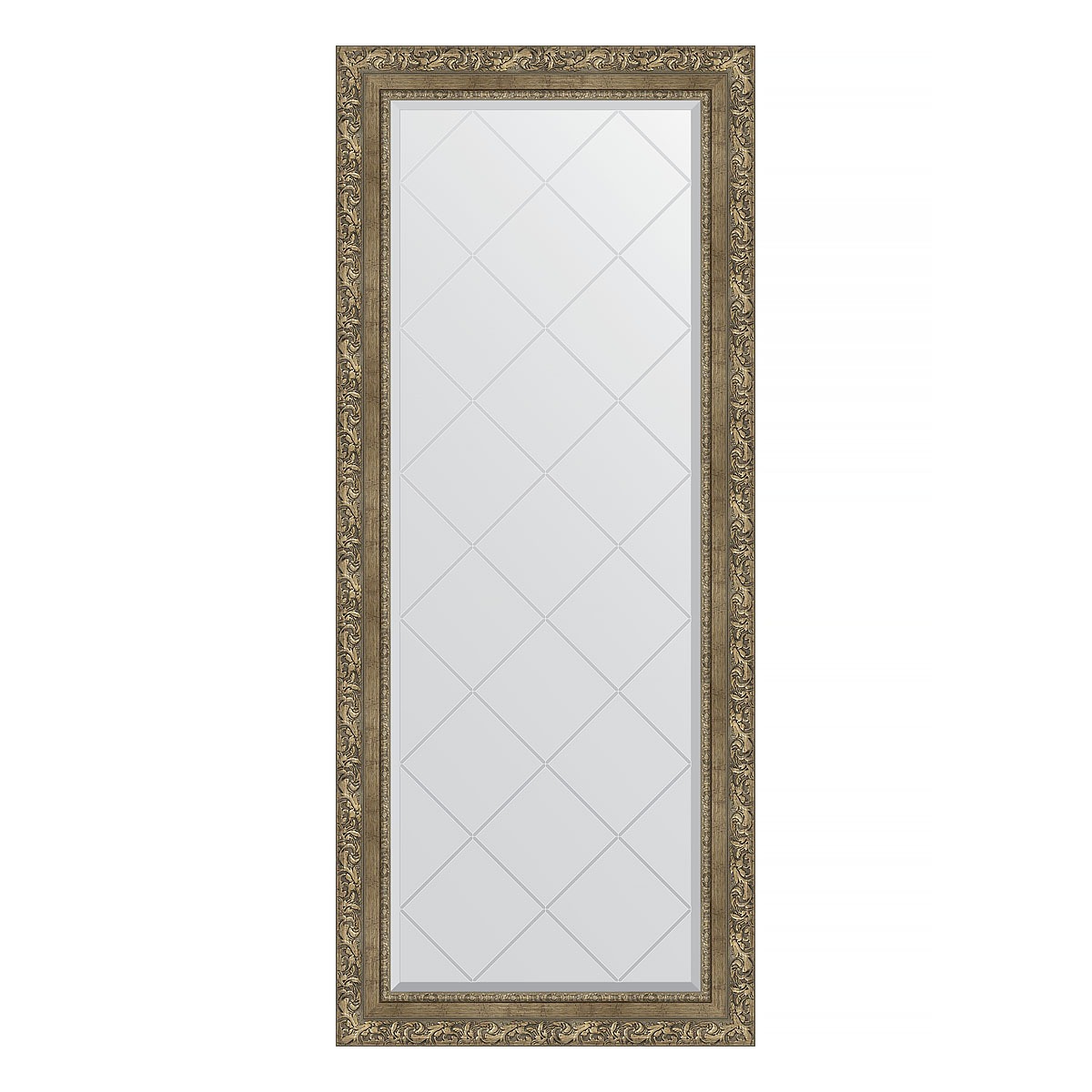 Зеркало с гравировкой в багетной раме Evoform виньетка античная латунь 85 мм 65x155 см