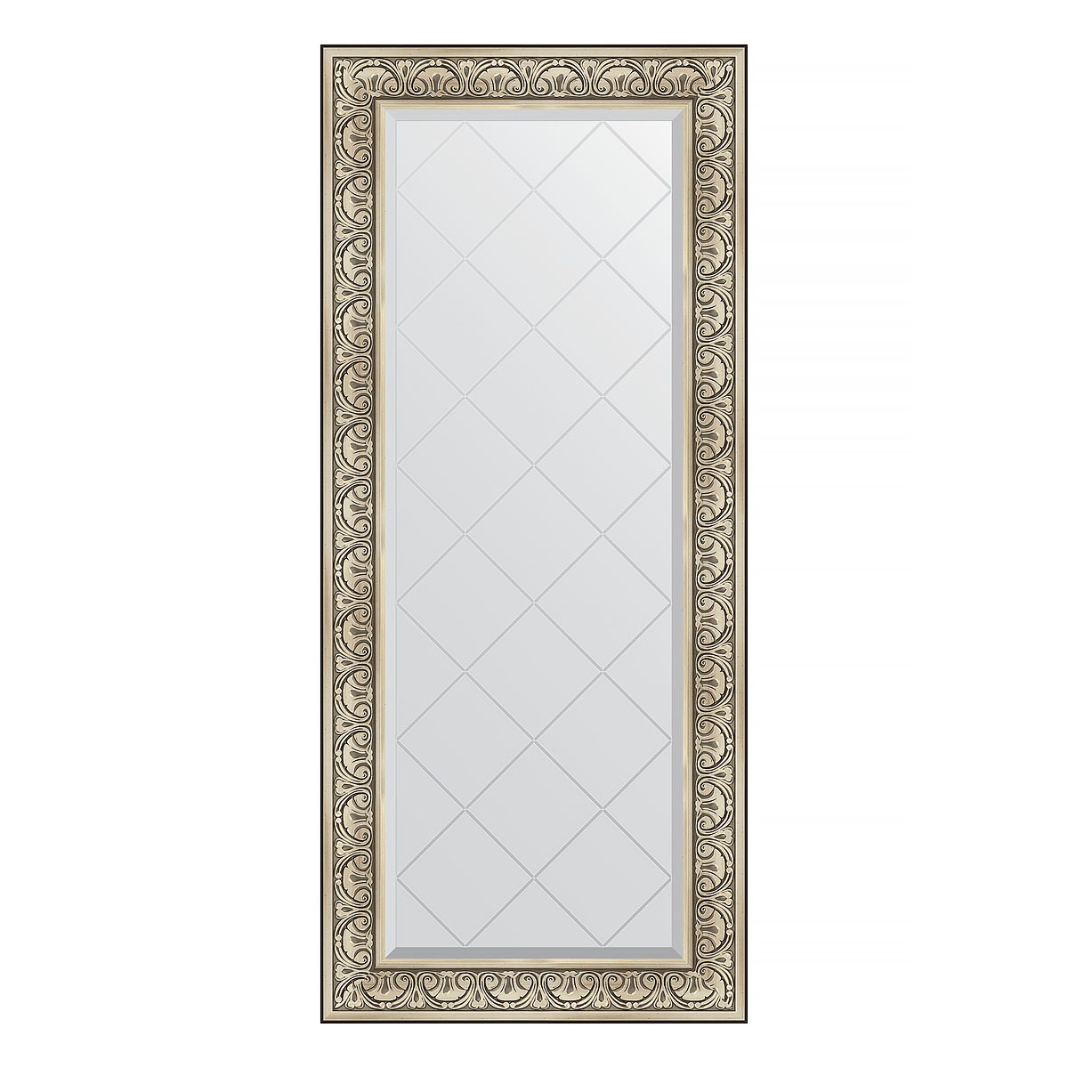 Зеркало с гравировкой в багетной раме Evoform барокко серебро 106 мм 70x160 см зеркало с фацетом в багетной раме evoform барокко серебро 106 мм 70х160 см