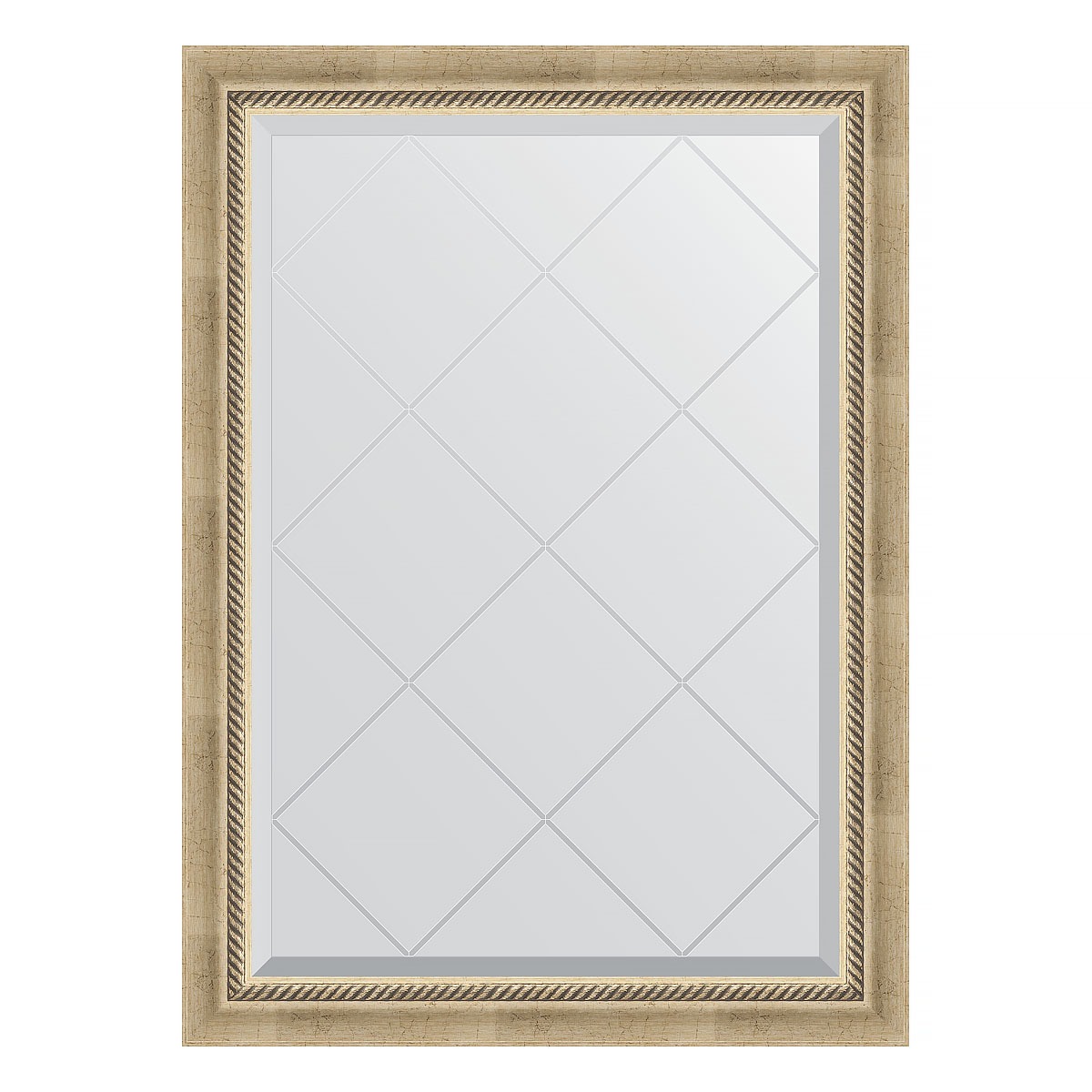 Зеркало с гравировкой в багетной раме Evoform состаренное серебро с плетением 70 мм 73x101 см