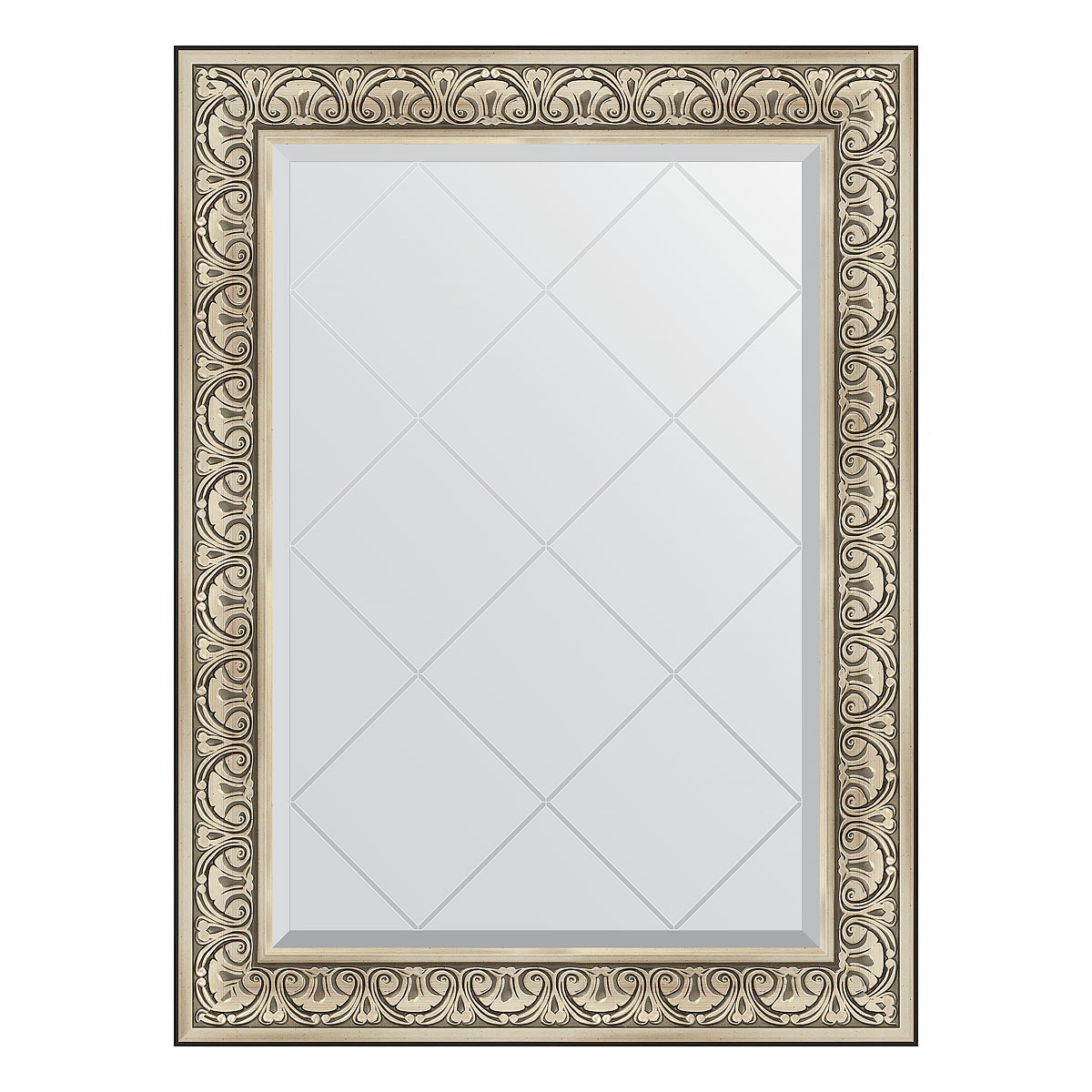Зеркало с гравировкой в багетной раме Evoform барокко серебро 106 мм 80x107 см зеркало с фацетом в багетной раме evoform барокко золото 106 мм 60х90 см
