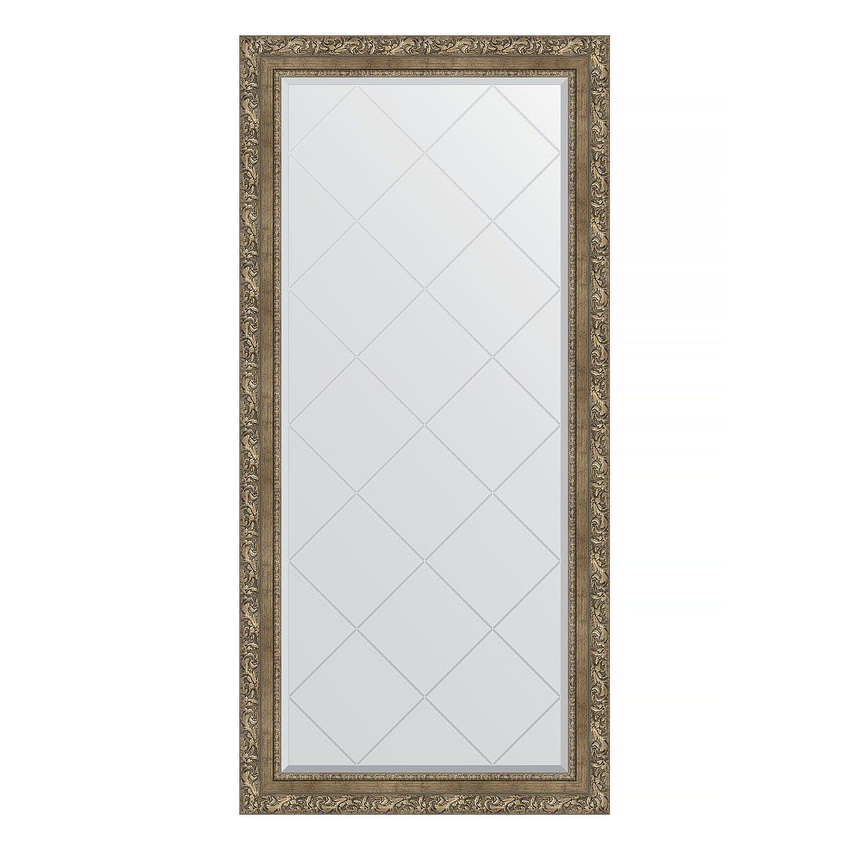 Зеркало с гравировкой в багетной раме Evoform виньетка античная латунь 85 мм 75x157 см 24369