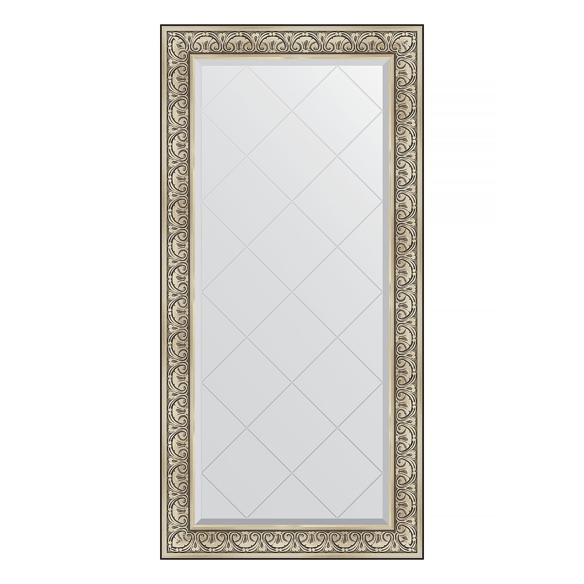 Зеркало с гравировкой в багетной раме Evoform барокко серебро 106 мм 80x162 см зеркало с фацетом в багетной раме evoform барокко золото 106 мм 60х90 см