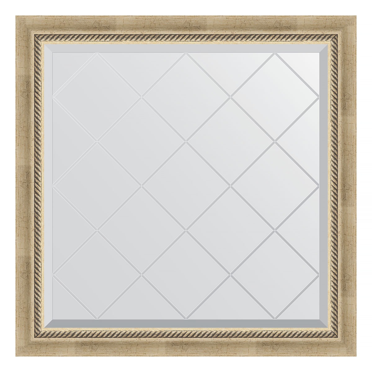 Зеркало с гравировкой в багетной раме Evoform состаренное серебро с плетением 70 мм 83x83 см