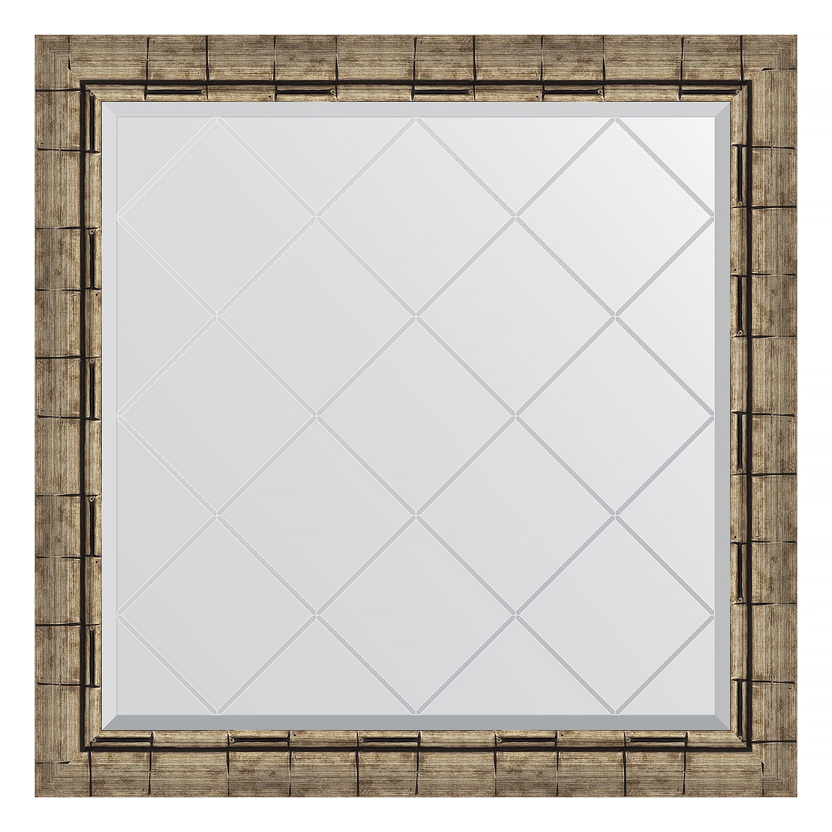 фото Зеркало с гравировкой в багетной раме evoform серебряный бамбук 73 мм 83x83 см