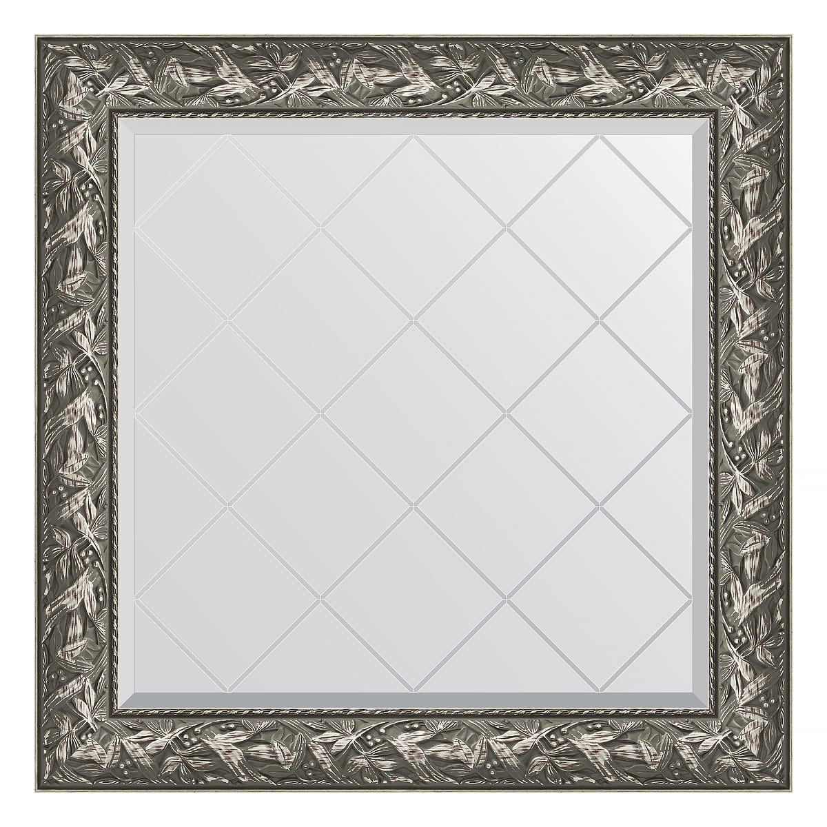 зеркало с гравировкой в багетной раме evoform византия серебро 99 мм 89x89 см Зеркало с гравировкой в багетной раме Evoform византия серебро 99 мм 89x89 см