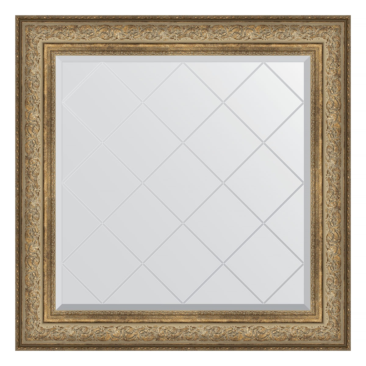 Зеркало с гравировкой в багетной раме Evoform виньетка античная бронза 109 мм 90x90 см зеркало evoform с фацетом 15 mm 80х120 см