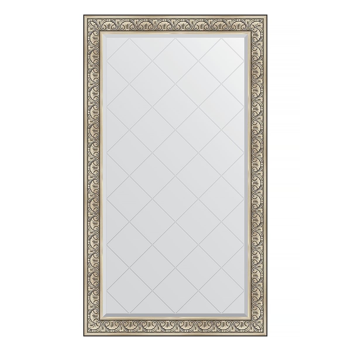 Зеркало с гравировкой в багетной раме Evoform барокко серебро 106 мм 100x175 см зеркало с фацетом в багетной раме evoform барокко золото 106 мм 60х90 см