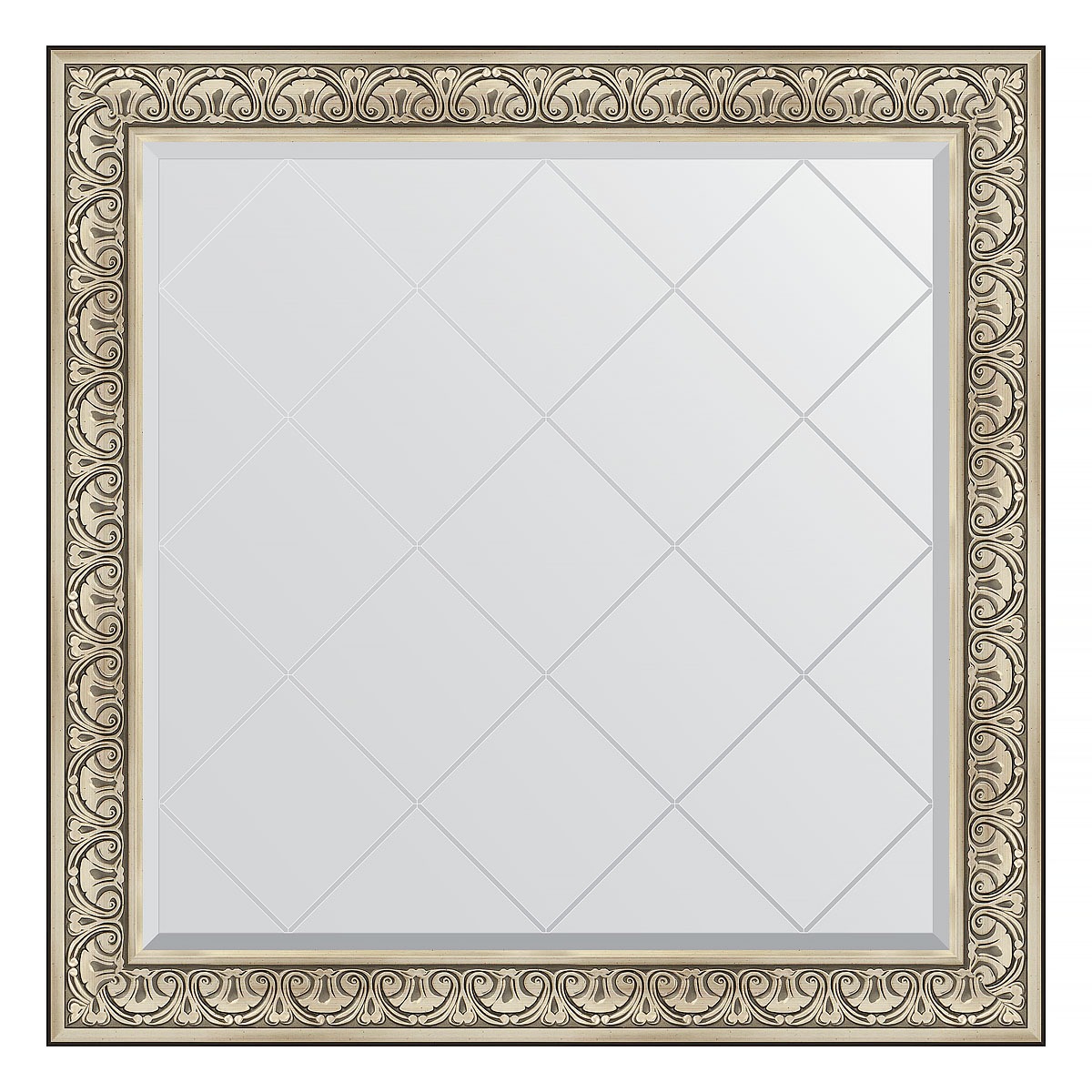 Зеркало с гравировкой в багетной раме Evoform барокко серебро 106 мм 110x110 см зеркало с фацетом в багетной раме evoform барокко серебро 106 мм 70х160 см
