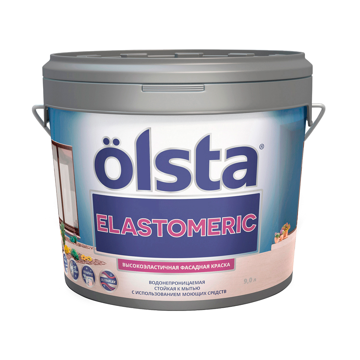 краска фасадная высокоэластичная olsta elastomeric база а белая 2 7л Краска Olsta Elastomeric фасадная 2,7 л