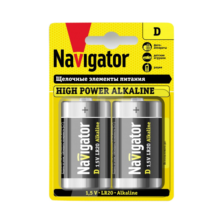 Батарейки Navigator NBT-NE-LR20-BP2 элемент питания navigator 94 787 nbt ne lr03 box24 блистер 24 штуки