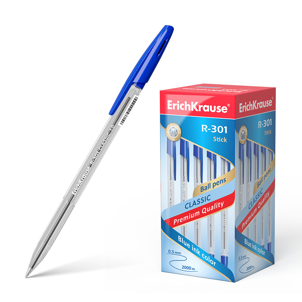 Ручка шариковая Erich Krause R-301 Classic Stick 1.0 синяя щётка расчёска двухсторонняя нескользящая ручка чёрно синяя 17 5 х 6 5 см
