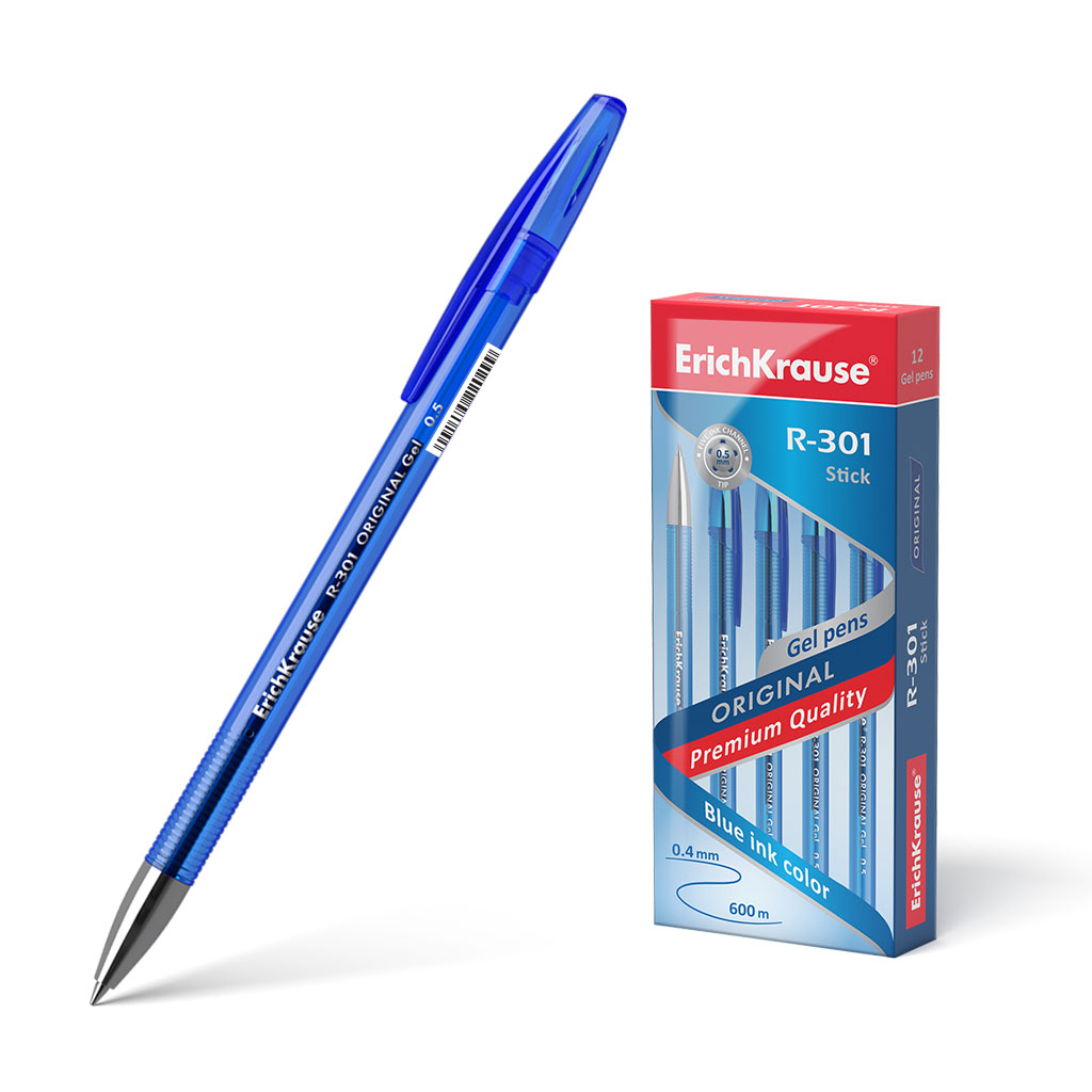 Ручка гелевая Erich Krause R-301 Original Gel Stick 0.5 синяя щётка расчёска двухсторонняя нескользящая ручка чёрно синяя 17 5 х 6 5 см