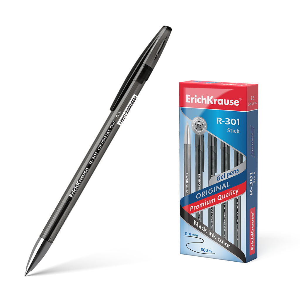 ручка гелевая erich krause g round синяя Ручка гелевая Erich Krause R-301 Original Gel Stick 0.5 черная