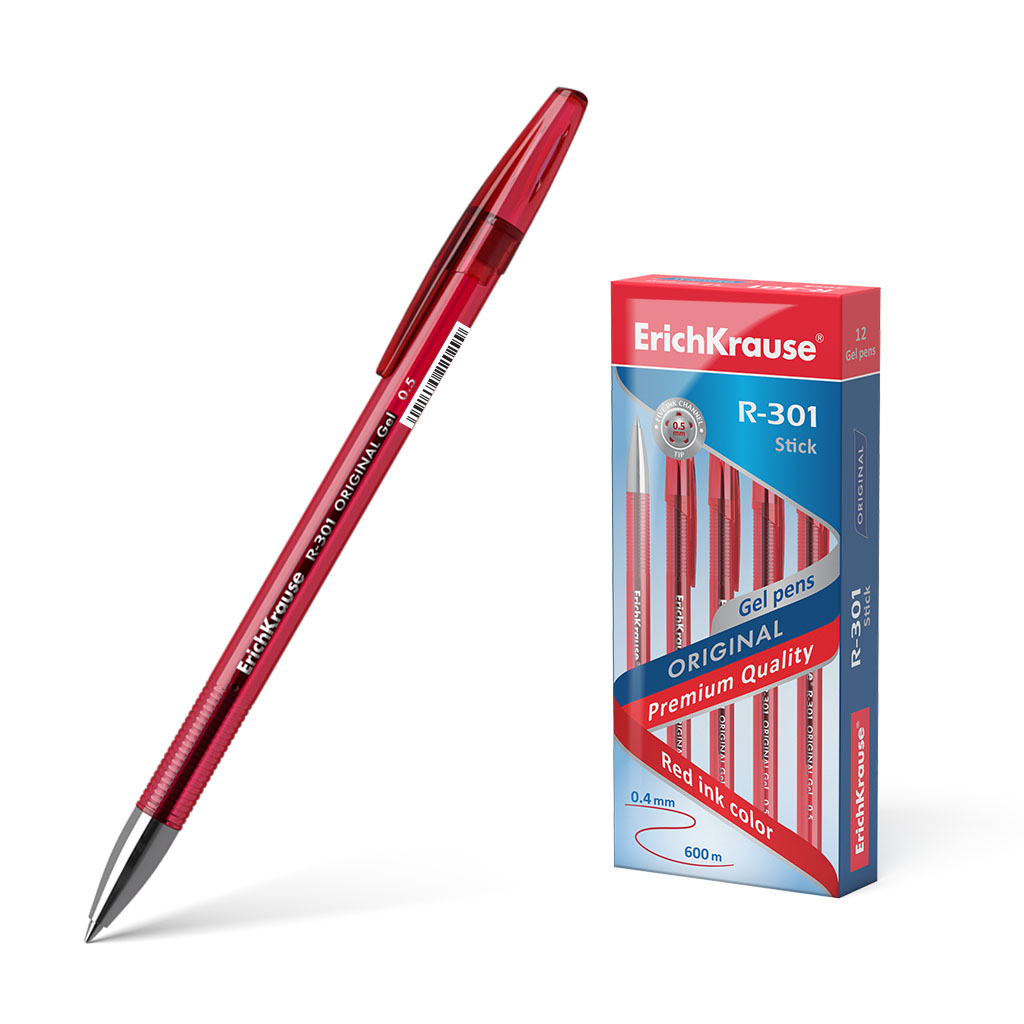 Ручка гелевая Erich Krause R-301 Original Gel Stick 0.5 красная ручка гелевая erich krause g round синяя