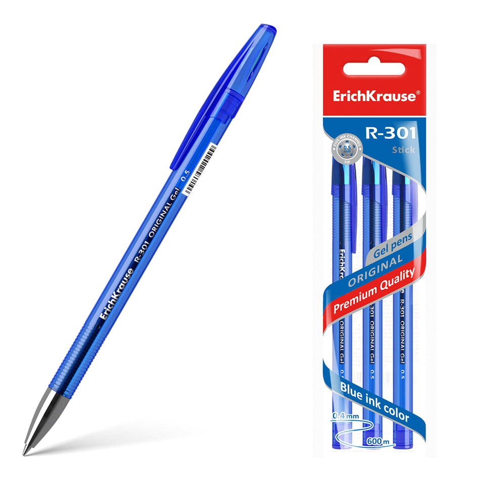 Ручка гелевая ErichKrause R-301 Original Gel Stick синяя bic гелевая ручка