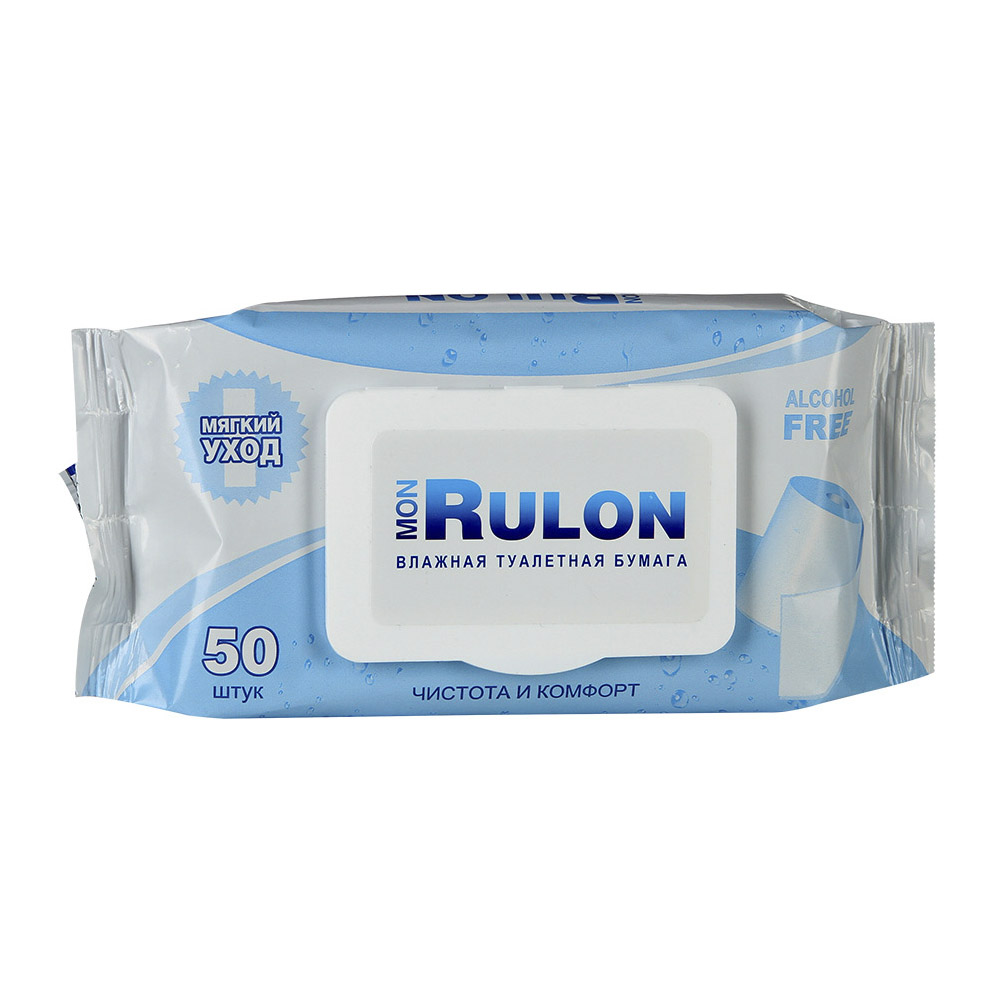 Влажная туалетная бумага Mon Rulon с клапаном 50 шт бумага туалетная plushe light 4 рулона 2 слоя 15 м белая пастель мдк 16214