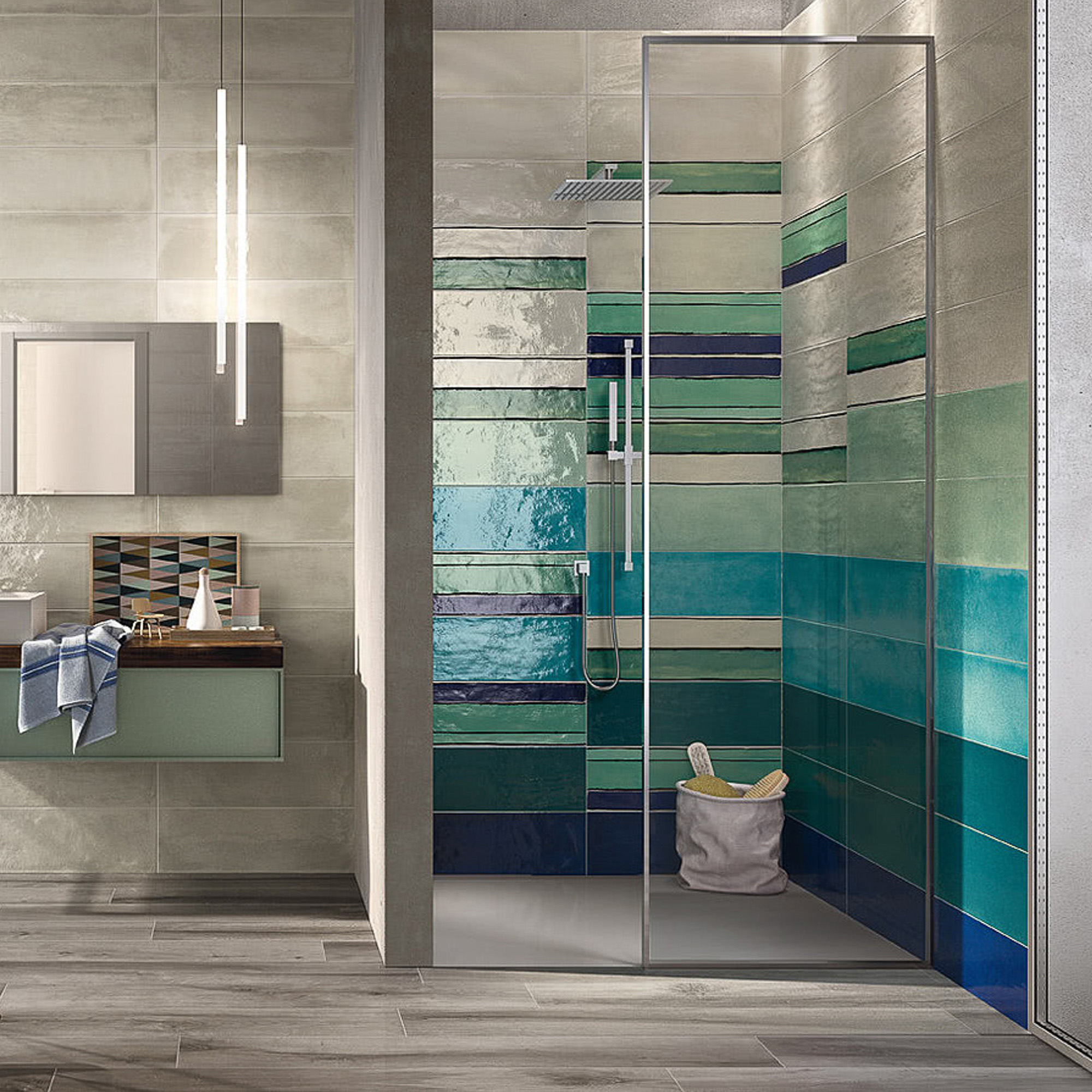 фото Декор imola ceramica shades stripes sea mix 20x60 см