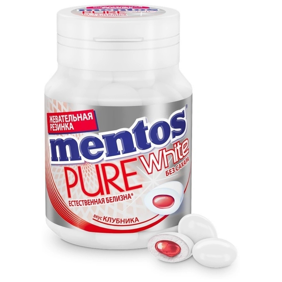 Жевательная резинка Mentos Pure White клубника, 54 г