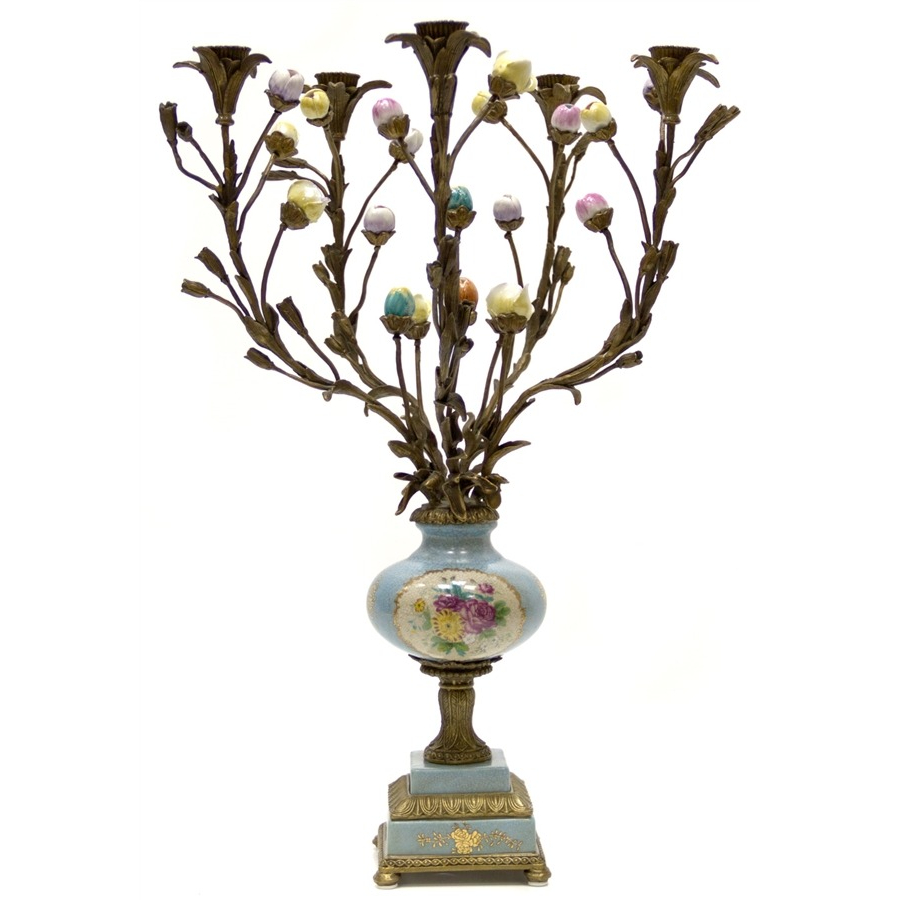 Подсвечник Wah luen handicraft с цветами 52 см подсвечник glasar фарфоровый с бронзовой фигурой мальчика 27 94 см