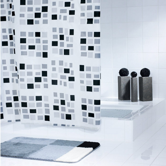 фото Штора для ванных комнат stones белый/черный 180х200 ridder