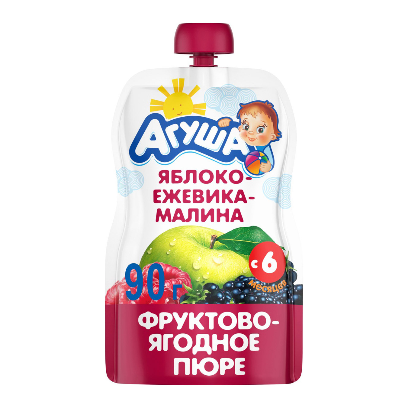 Пюре фруктово-ягодное Агуша Яблоко-Ежевика-Малина 90 г пюре агуша яблоко ежевика малина с 5 месяцев 90 г 1шт