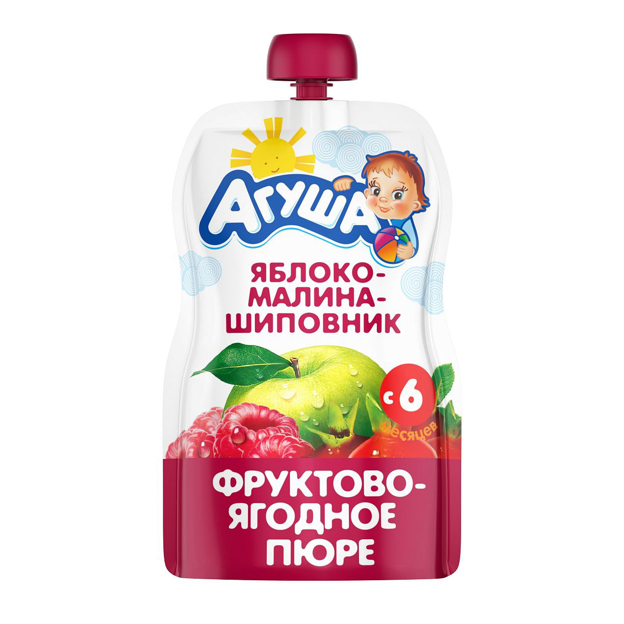 Пюре фруктово-ягодное Агуша Яблоко-Малина-Шиповник 90 г пюре фруктово ягодное фрутоняня витаминный салатик 90 г