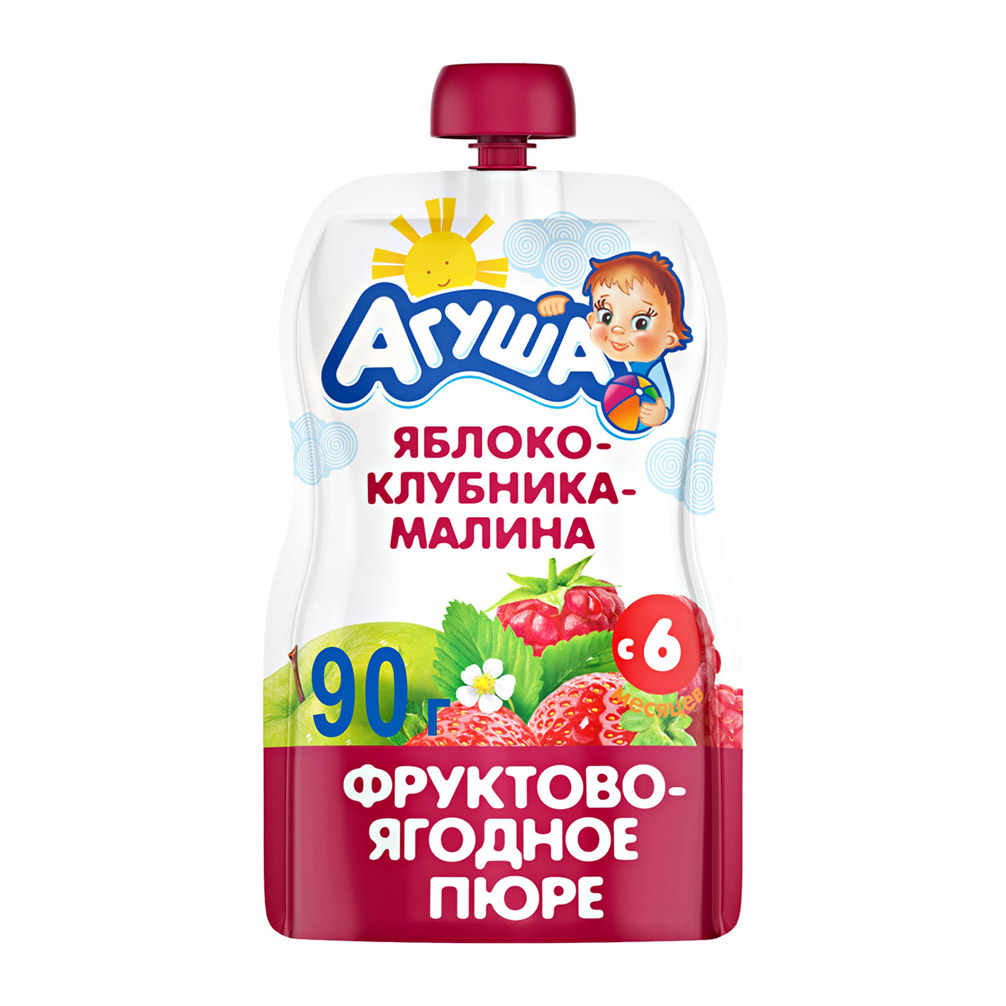 Пюре фруктово-ягодное Агуша Яблоко-Клубника-Малина 90 г