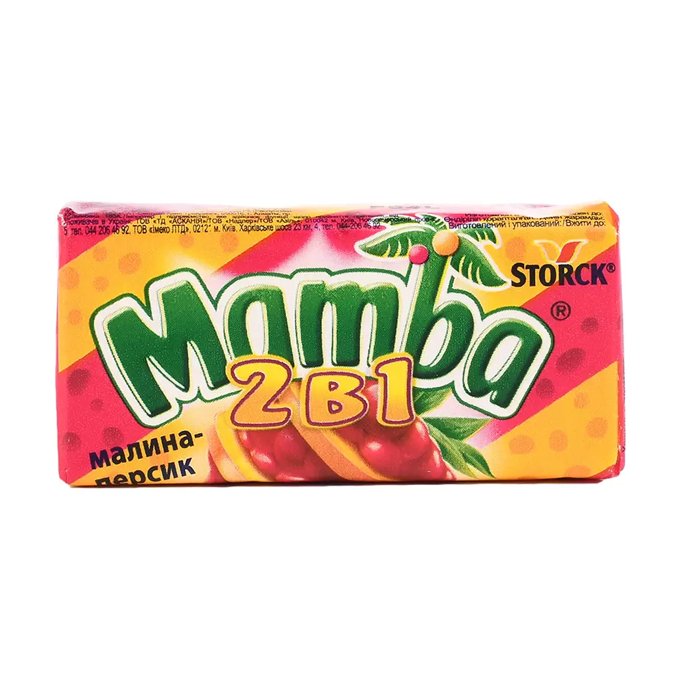 Жевательная конфета Mamba 2 в 1 Малина-персик 26,5 г конфета жевательная mamba кола и фрукты 79 5 г