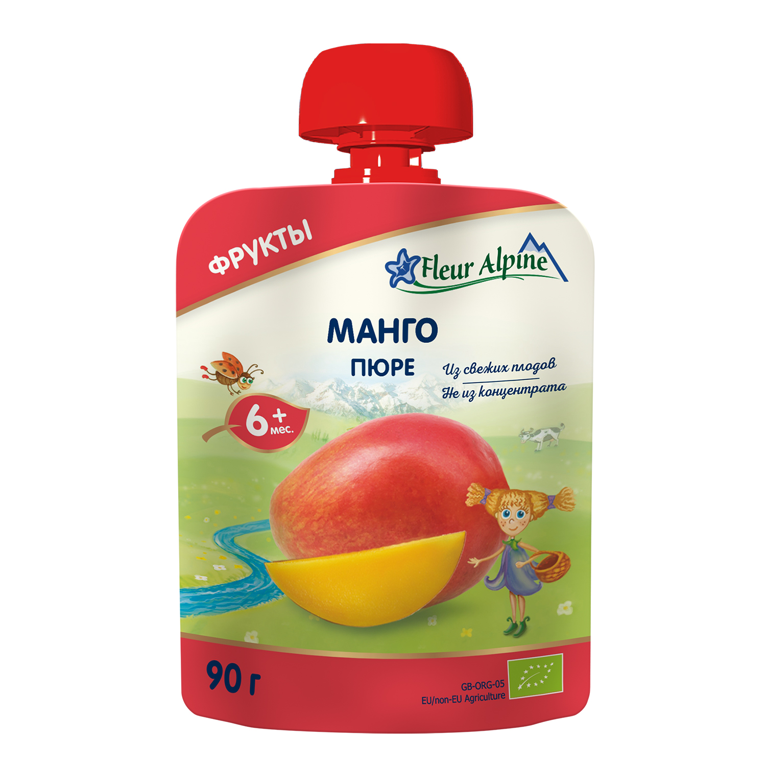 Пюре детское Fleur Alpine МАНГО, с 6 месяцев, 90 г пюре детское fleur alpine манго персик яблоко с йогуртом и цельными злаками с 6 месяцев 120 г