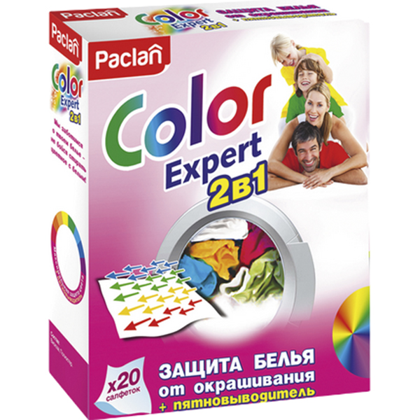 Салфетки для стирки Paclan Color Expert 2в1 20 шт салфетки для стирки отбеливающие 20шт