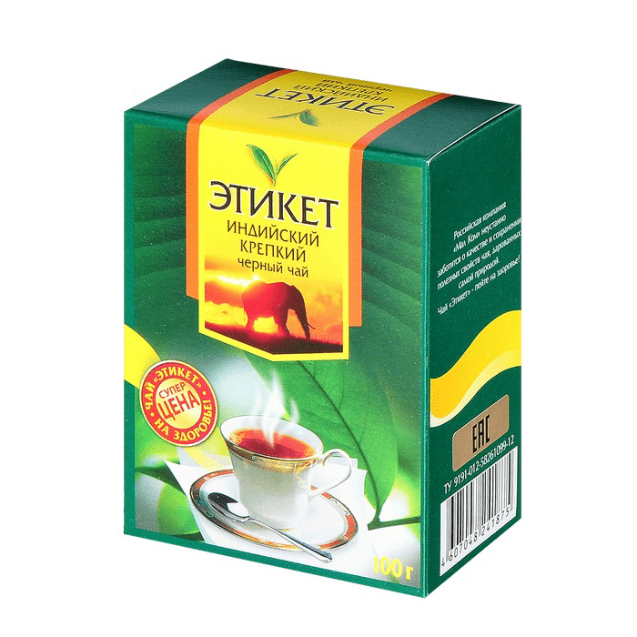 Чай черный Этикет индийский крепкий листовой 100 г чай черный этикет крепкий в пакетиках 100 шт