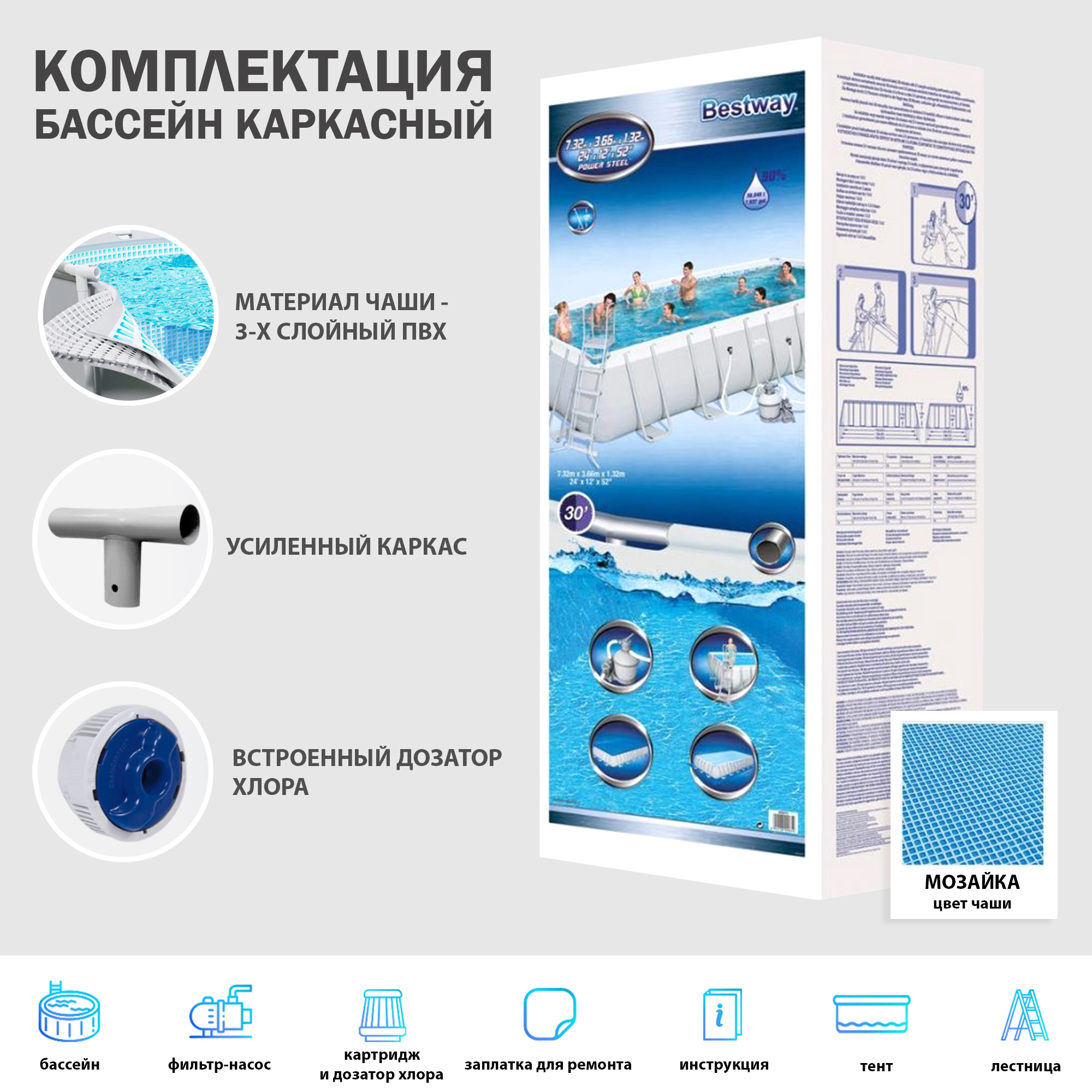 фото Бассейн каркасный bestway 732х366х132 см (56475)