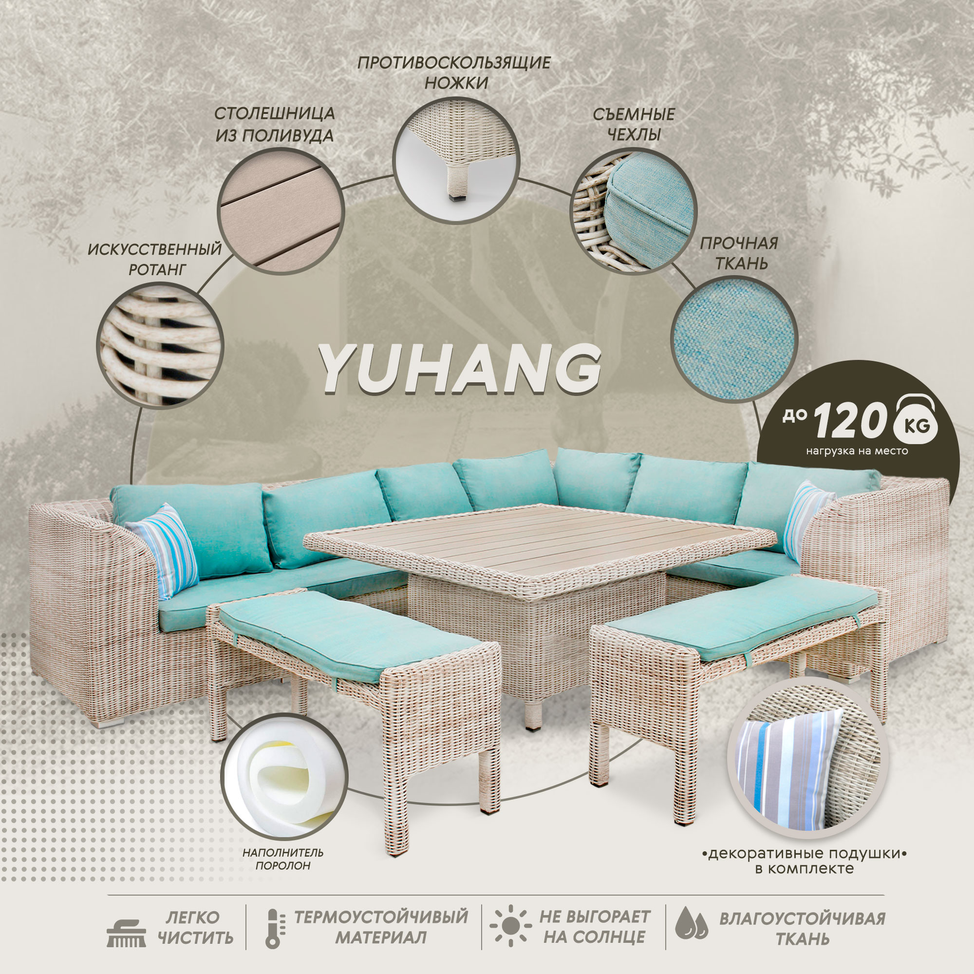 фото Комплект мебели yuhang 4 предмета голубой