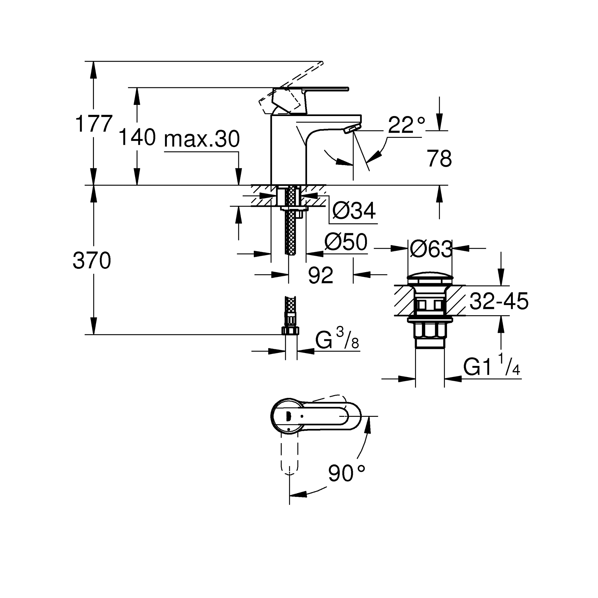 Донный клапан смесителя grohe