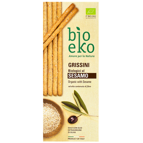 Гриссини EKO BIO из цельнозерновой пшеничной муки с кунжутом 125 г лаваш рижский хлеб мини из пшеничной муки 200 г